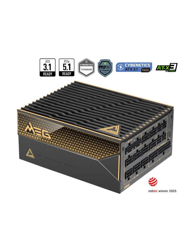 Модулно захранване MSI PSU MEG AI1600T PCIE5, 80 PLUS Gold, PCIe 5.1 Cables, ATX 3.1 - 306-7ZPEX11-CE0