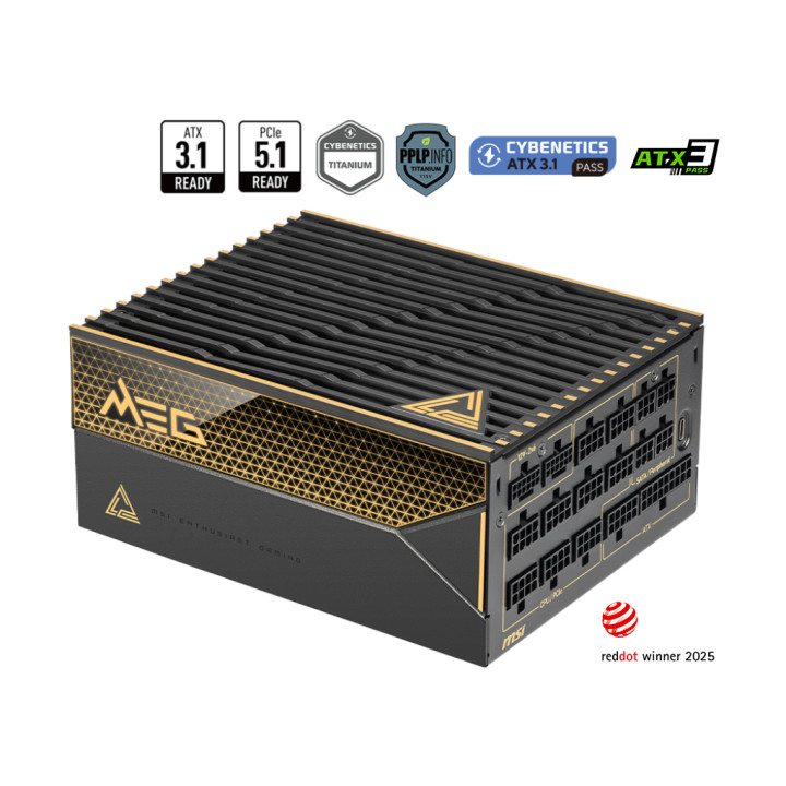 Модулно захранване MSI PSU MEG AI1600T PCIE5, 80 PLUS Gold, PCIe 5.1 Cables, ATX 3.1 - 306-7ZPEX11-CE0