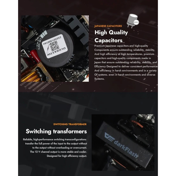 Модулно захранване Darkflash 1050W Gold, ATX 3.1, PCIe 5.1 - PMT1050 A3 - PMT1050-A3