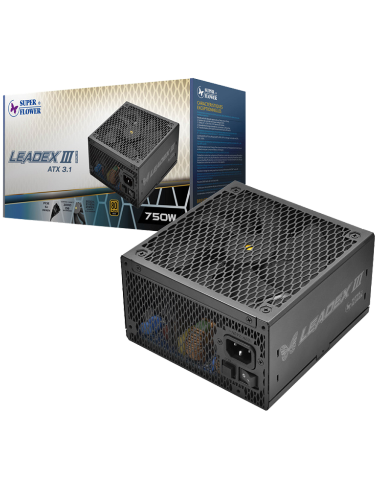 Модулно захранване Super Flower Leadex III Gold 750W ATX 3.1, 80 Plus Gold, Flat Black Cables, 140mm Fan - SF-750F14GE