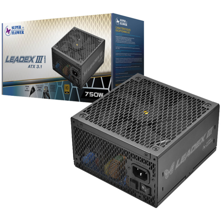 Модулно захранване Super Flower Leadex III Gold 750W ATX 3.1, 80 Plus Gold, Flat Black Cables, 140mm Fan - SF-750F14GE