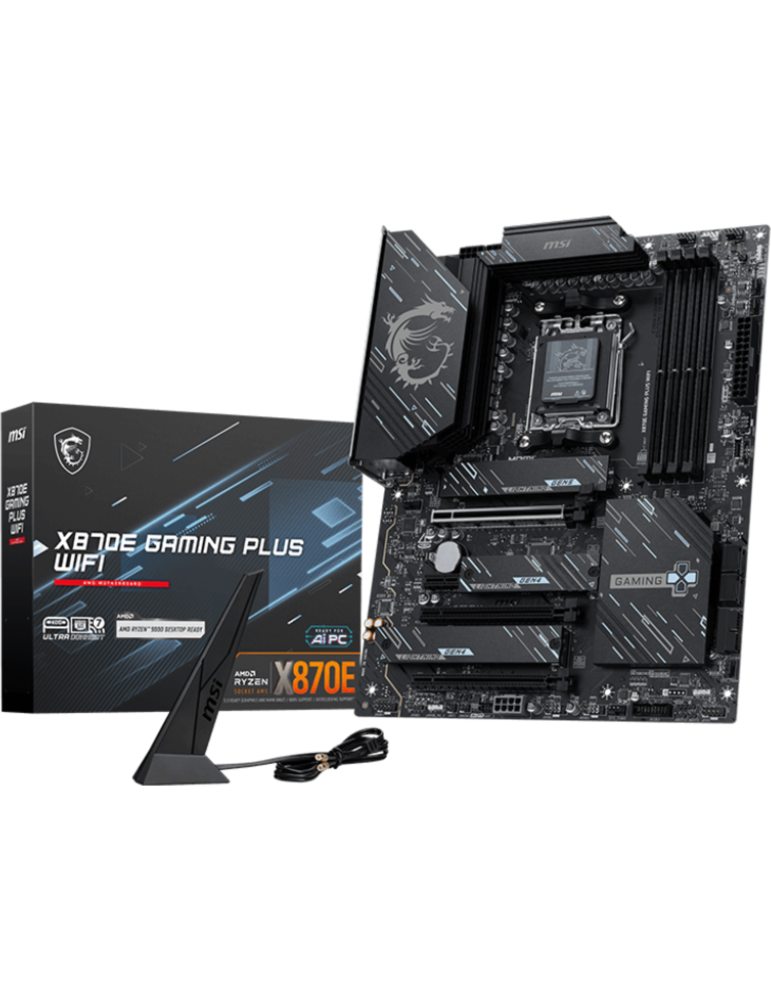Дънна платка MSI X870E GAMING PLUS WIFI, ATX, AM5, 4x DDR5, 5G LAN, WiFI 7, BT