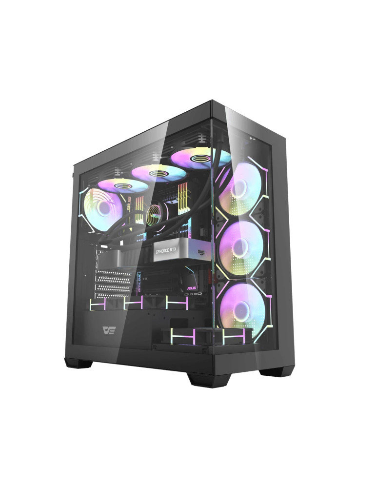 Кутия за компютър Darkflash DS900 Black, ATX, 7 x 120 mm A-RGB fans included, USB-C - DS900-7F-BK