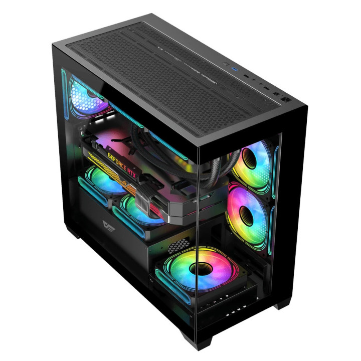 Кутия за компютър Darkflash DS900M Black, mATX, 6 x 120 mm Infinity Mirror A-RGB - DS900M-6F-BK