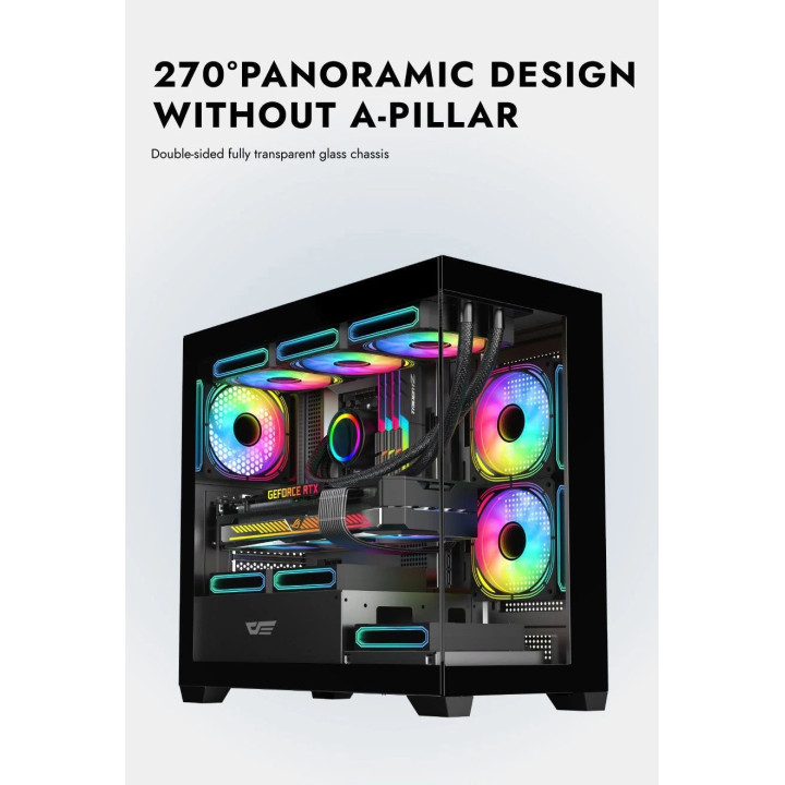 Кутия за компютър Darkflash DS900M Black, mATX, 6 x 120 mm Infinity Mirror A-RGB - DS900M-6F-BK