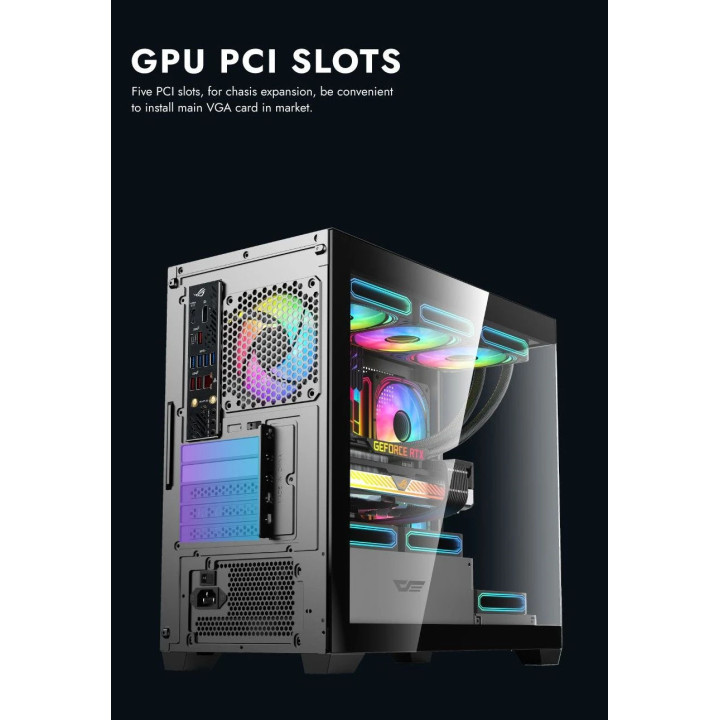 Кутия за компютър Darkflash DS900M Black, mATX, 6 x 120 mm Infinity Mirror A-RGB - DS900M-6F-BK