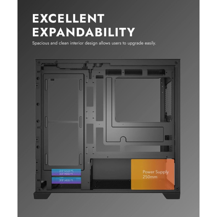 Кутия за компютър Darkflash DS900M Black, mATX, 6 x 120 mm Infinity Mirror A-RGB - DS900M-6F-BK