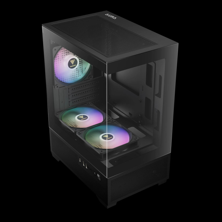 Кутия за компютър Gamdias AURA GC9M Elite, mATX, 3 x 120 mm A-RGB, USB-C, Tempered Glass - AURA-GC9M-ELITE-ARGB-BK