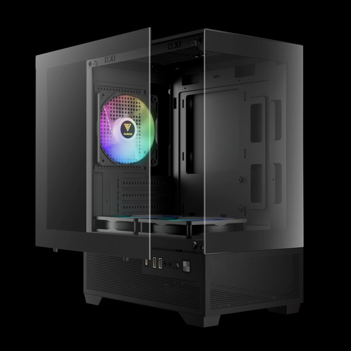 Кутия за компютър Gamdias AURA GC9M Elite, mATX, 3 x 120 mm A-RGB, USB-C, Tempered Glass - AURA-GC9M-ELITE-ARGB-BK