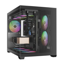 Кутия за компютър Gamdias AURA GC10M v2, mATX, 3 x 120 mm A-RGB, USB-C, Tempered Glass - AURA-GC10M-V2-ARGB-BK
