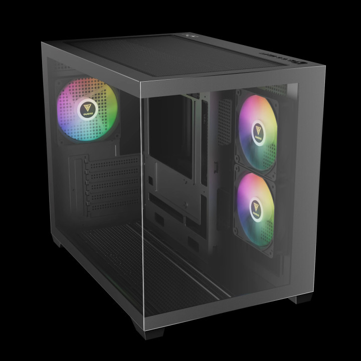 Кутия за компютър Gamdias AURA GC10M v2, mATX, 3 x 120 mm A-RGB, USB-C, Tempered Glass - AURA-GC10M-V2-ARGB-BK