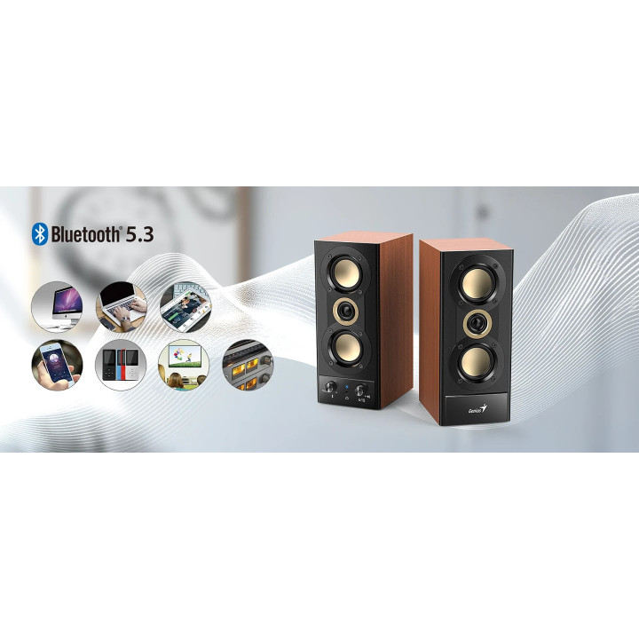 Bluetooth тонколони Genius SP-HF800BT, 2.0 20W RMS, Bluetooth 5.3, Wood - GENIUS-SP-HF800BT