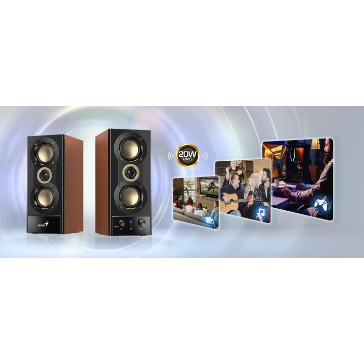 Bluetooth тонколони Genius SP-HF800BT, 2.0 20W RMS, Bluetooth 5.3, Wood - GENIUS-SP-HF800BT