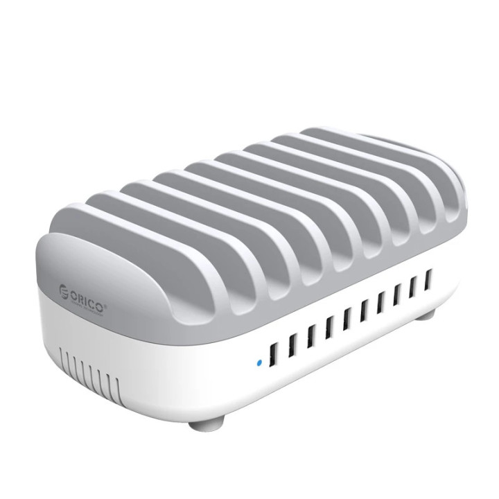 Зарядна станция за мобилни устройства Orico Charger Station 220V,10 x USB 120W white - DUK-10P-EU-WH