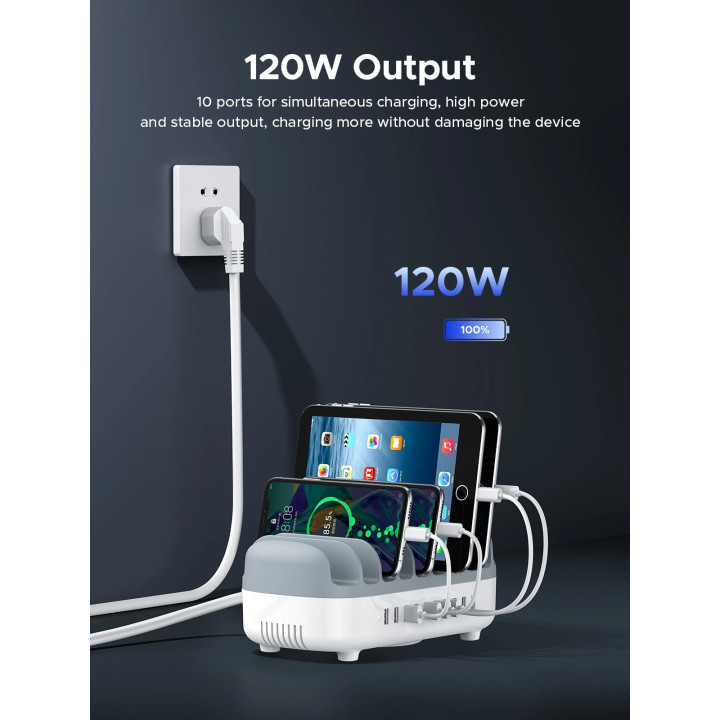 Зарядна станция за мобилни устройства Orico Charger Station 220V,10 x USB 120W white - DUK-10P-EU-WH