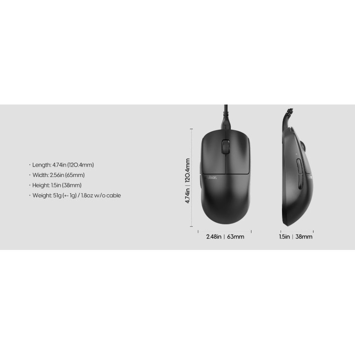 Професионална геймърска мишка Pulsar X2 Wired Size2 Black - PX2221D