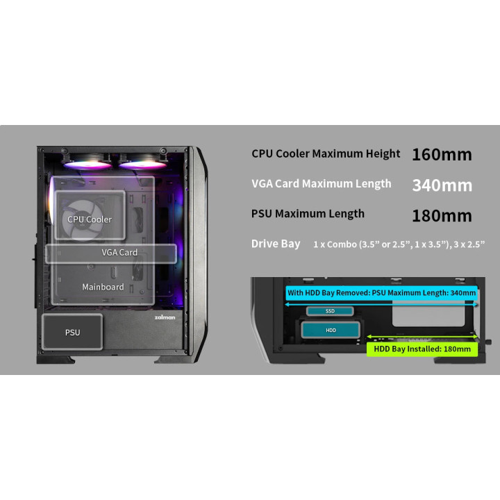 Кутия за компютър Zalman N7 PLUS, ATX, 7бр. Включени вентилатори, Tempered Glass - N7-PLUS