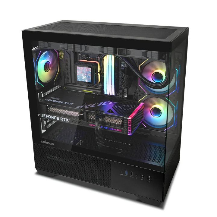 Кутия за компютър Zalman Chronix BLACK, ATX, 3 x 120 mm A-RGB, USB-C, Tempered Glass - ZM-CHRONIX-BLACK