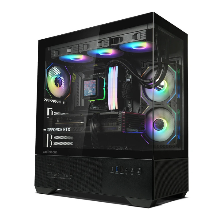 Кутия за компютър Zalman Chronix BLACK, ATX, 3 x 120 mm A-RGB, USB-C, Tempered Glass - ZM-CHRONIX-BLACK
