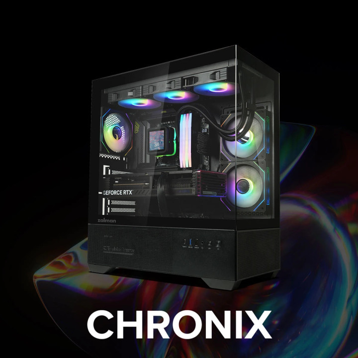 Кутия за компютър Zalman Chronix BLACK, ATX, 3 x 120 mm A-RGB, USB-C, Tempered Glass - ZM-CHRONIX-BLACK