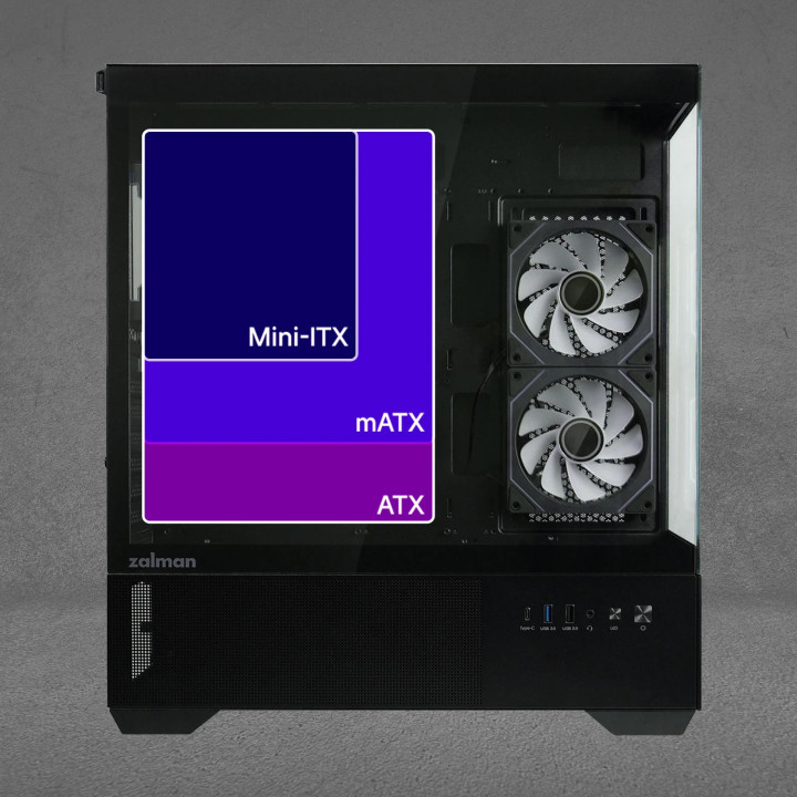 Кутия за компютър Zalman Chronix BLACK, ATX, 3 x 120 mm A-RGB, USB-C, Tempered Glass - ZM-CHRONIX-BLACK