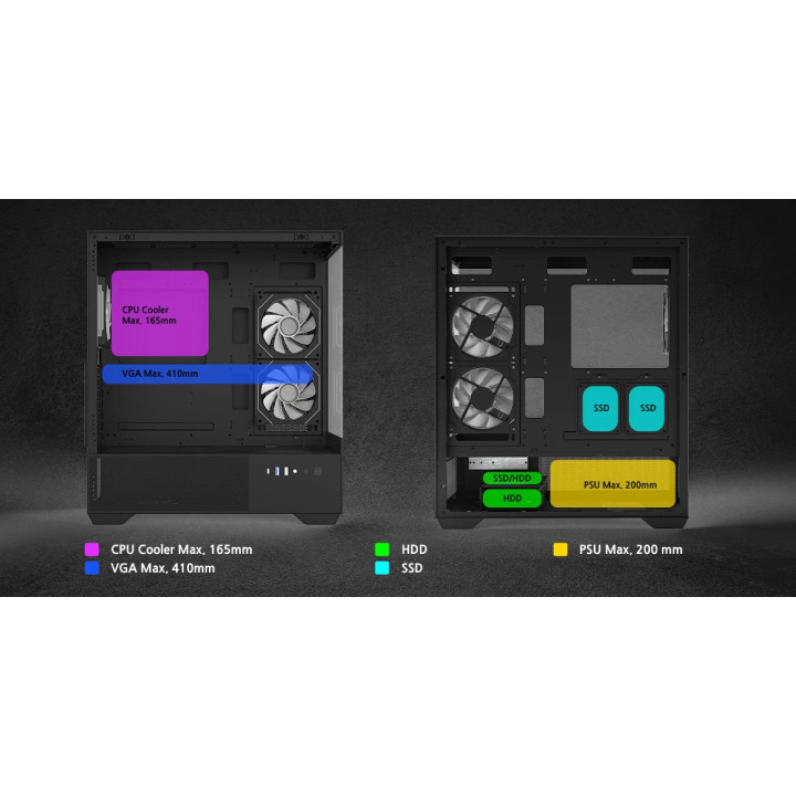 Кутия за компютър Zalman Chronix BLACK, ATX, 3 x 120 mm A-RGB, USB-C, Tempered Glass - ZM-CHRONIX-BLACK