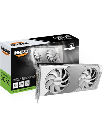 Видео карта Inno3D GeForce RTX 5060 8GB GDDR7 Twin X2 OC White, 128 bit - N50602-08D7X-195070W