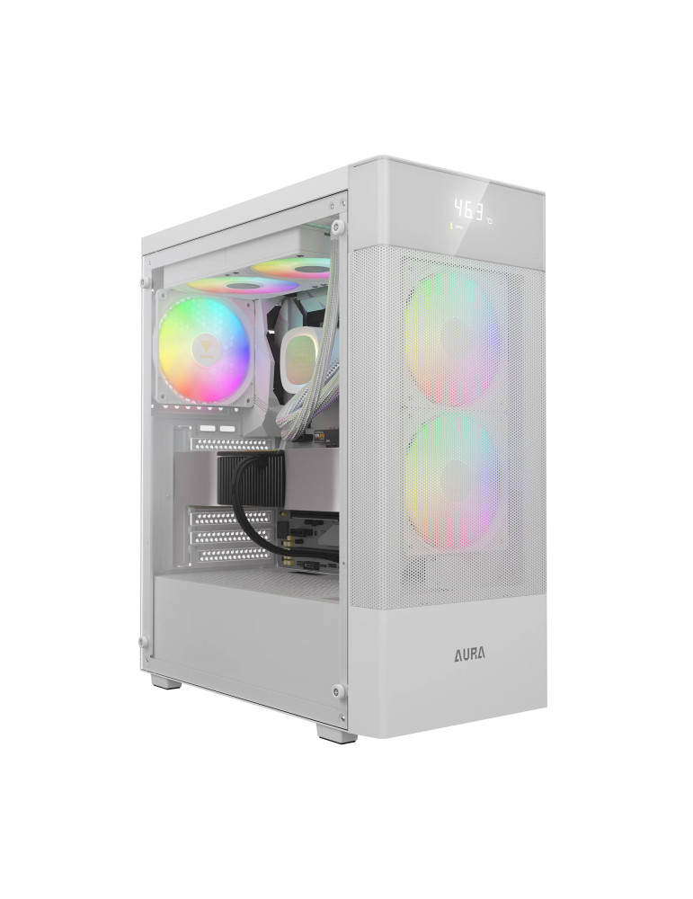 Кутия за компютър Gamdias AURA GC5 ELITE ARGB WHITE, ATX, Addressable RGB, Mesh, Digital Display - GAMDIAS-AURA-GC5-ELITE-ARGB-WH