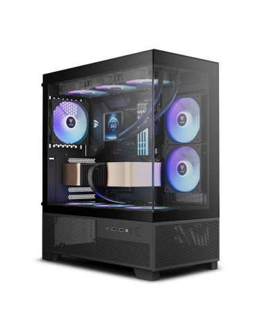 Кутия за компютър Gamdias AURA GC12 ARGB BLACK, mATX, 6 x 120 mm A-RGB, USB-C, Tempered Glass - GAMDIAS-AURA-GC12-ARGB-BK
