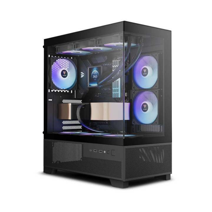 Кутия за компютър Gamdias AURA GC12 ARGB BLACK, mATX, 6 x 120 mm A-RGB, USB-C, Tempered Glass - GAMDIAS-AURA-GC12-ARGB-BK