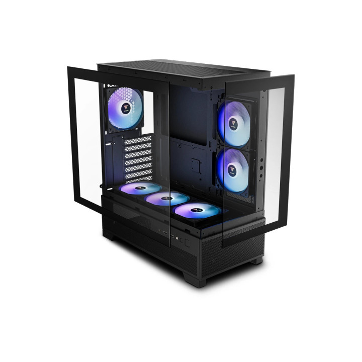 Кутия за компютър Gamdias AURA GC12 ARGB BLACK, mATX, 6 x 120 mm A-RGB, USB-C, Tempered Glass - GAMDIAS-AURA-GC12-ARGB-BK