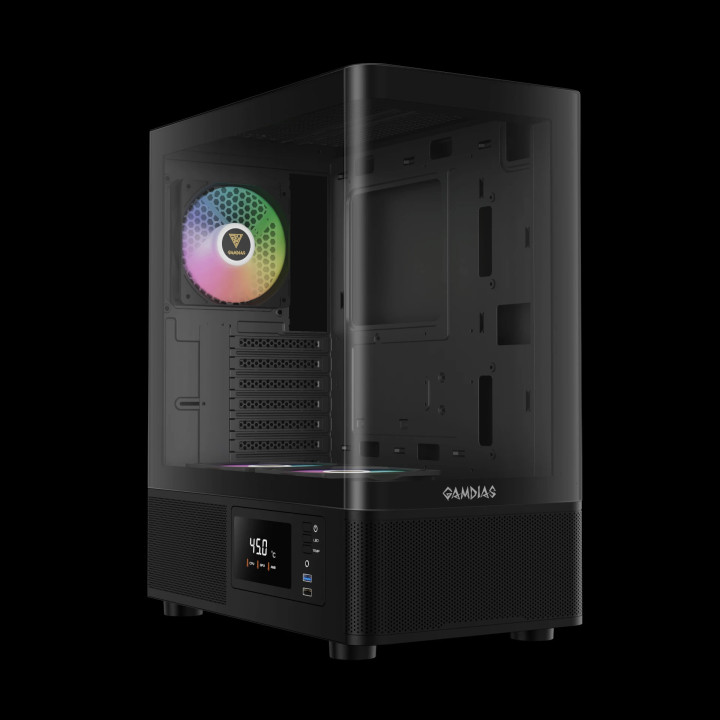 Кутия за компютър Gamdias ATLAS E2, ATX, 3 x 120 mm A-RGB, Digital Display, Curved Glass - GAMDIAS-ATLAS-E2-CG