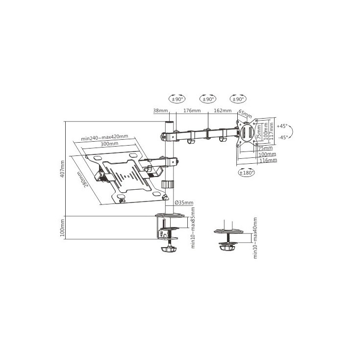 Стойка за монитор с лаптоп стойка Gembird Monitor Mount with Laptop holder - MA-DA-03