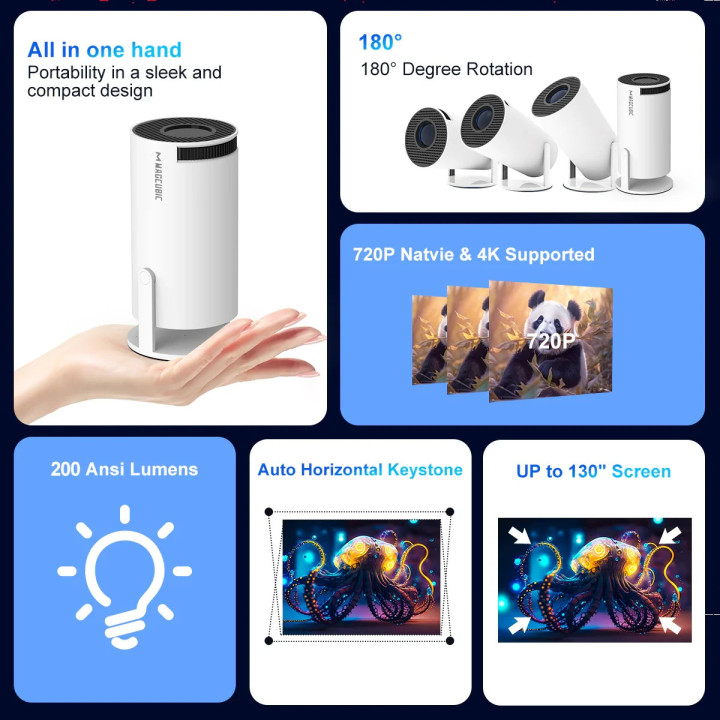 Преносим мултимедиен проектор MagCubic Portable Multimedia Projector HY300 Pro - 4K, Android 11, Wi-Fi, Bluetooth 5.0 - MAGCUBIC-HY300-PRO