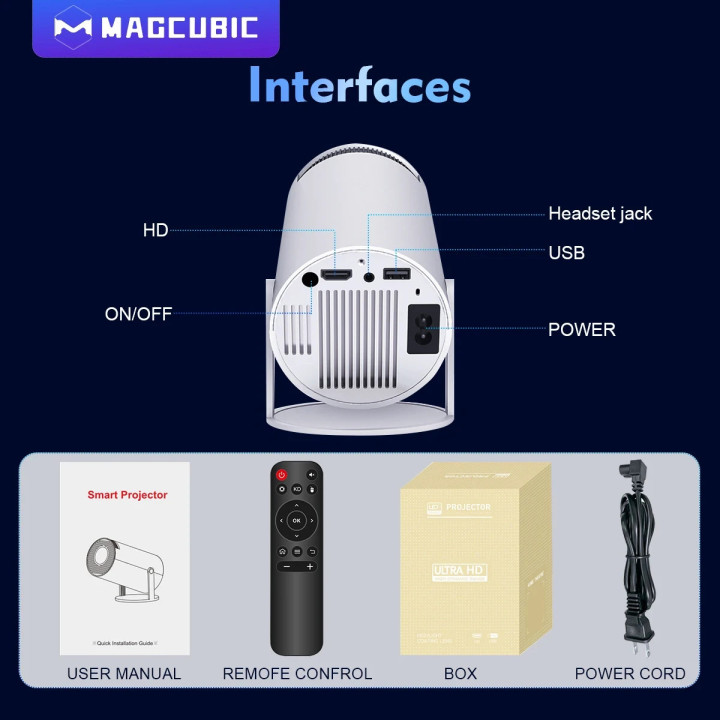 Преносим мултимедиен проектор MagCubic Portable Multimedia Projector HY300 Pro - 4K, Android 11, Wi-Fi, Bluetooth 5.0 - MAGCUBIC-HY300-PRO