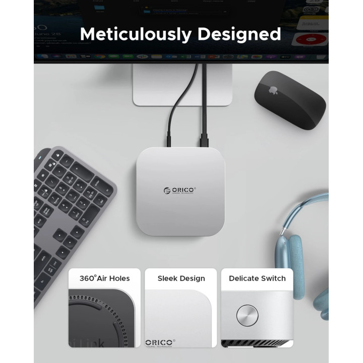 Докинг станция Orico SSD Docking station MiniLink M49P-EU-SV M.2 NVMe - USB-C(10Gbps) x 1, USB3.2 x 2, USB2.0 x 2, M.2 x 1, Audio, SD/TF 4.0 - ORICO-M49P-EU-SV-BP