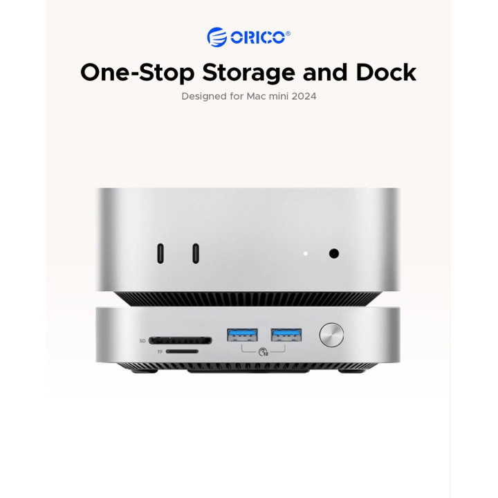 Докинг станция Orico SSD Docking station MiniLink M47P-EU-SV M.2 NVMe - USB4(40Gbps) x 1, USB3.2(10Gbps) x 3, M.2 SSD x 2, SD/TF 4.0  - ORICO-M47P-EU-SV-BP
