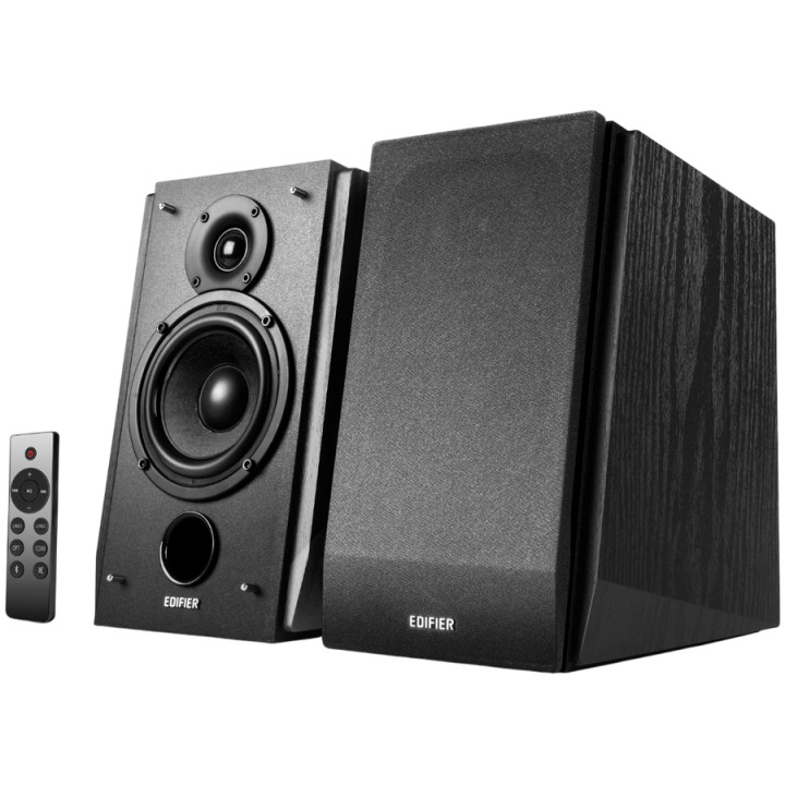 Bluetooth колони Edifier R1855DB 2.0 Bookshelf Speakers, BT V5.1, Optical, Coaxial, RCA, 0.75-inch Tweeters, 4-inch Drivers, Sub-Out, 70W (RMS), Control Knobs and Remote Control, Matte Black - R1855DB-MA