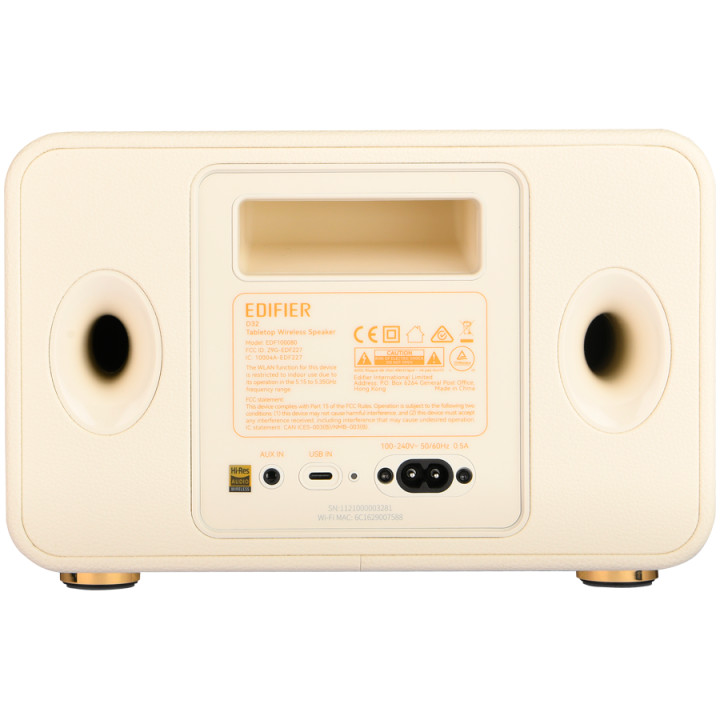 Bluetooth колони Edifier D32 2.1 Speaker, BT V5.3, Wi-Fi, AUX, USB-C, 1x 4-inch Midrange Driver, 2x 1-inch Tweeters, 60W (RMS), White - D32-WH