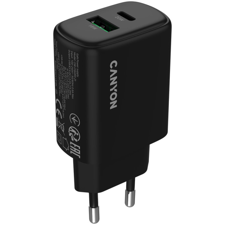 Зарядно CanyonOnCharge 200 20W 1xPD 1xQC EU Black - CNE-CHA200-31
