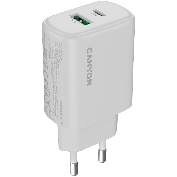 Зарядно CanyonOnCharge 250 25W 1xPD 1xQC EU White - CNE-CHA250-21