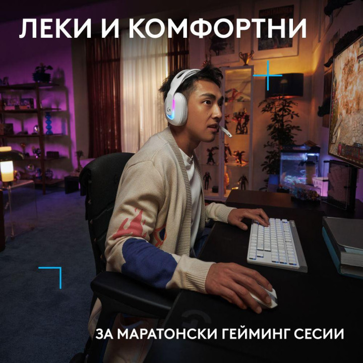 Безжични геймърски слушалки Logitech G522 Lightspeed Wireless RGB, Микрофон, Бели - 981-001550