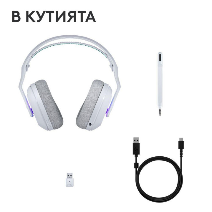 Безжични геймърски слушалки Logitech G522 Lightspeed Wireless RGB, Микрофон, Бели - 981-001550