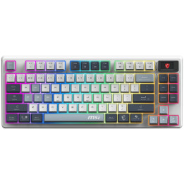 Bluetooth геймърска механична клавиатура MSI FORGE GK600 TKL WIRELESS SKY - Hot-Swappable Mechanical Switches, PBT Keycaps, Sound-Dampening Foam and Gaskets, Integrated Display, RGB LED, 2.4GHz, BT, USB-C