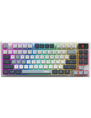 Bluetooth геймърска механична клавиатура MSI FORGE GK600 TKL WIRELESS SKY - Hot-Swappable Mechanical Switches, PBT Keycaps, Sound-Dampening Foam and Gaskets, Integrated Display, RGB LED, 2.4GHz, BT, USB-C