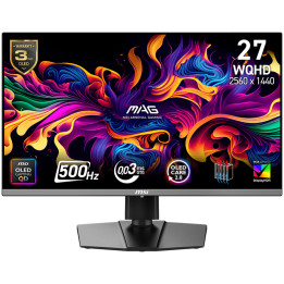 Монитор MSI MAG 272QP QD-OLED X50, 26.5" 500Hz, WQHD (2560x1440) 16:9, QD-OLED, 0.03ms, 300nits, 1500000:1, 178/178, AMD FreeSync Premium Pro, Adjustable Stand, DP, 2x HDMI, Type-C, Headphone out - MAG_272QP_QD-OLED_X50