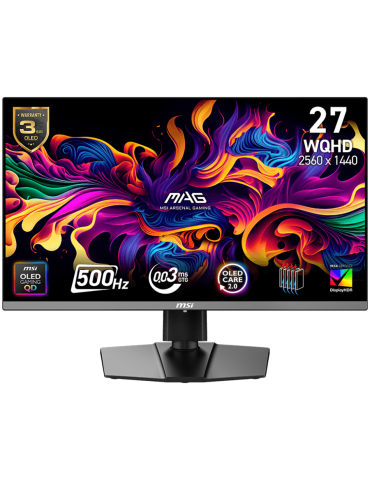 Монитор MSI MAG 272QP QD-OLED X50, 26.5" 500Hz, WQHD (2560x1440) 16:9, QD-OLED, 0.03ms, 300nits, 1500000:1, 178/178, AMD FreeSync Premium Pro, Adjustable Stand, DP, 2x HDMI, Type-C, Headphone out - MAG_272QP_QD-OLED_X50