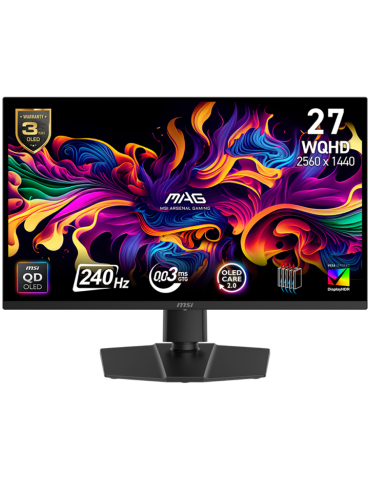 Монитор MSI MAG 271QP QD-OLED X24, 26.5" 240Hz, WQHD (2560x1440) 16:9, QD-OLED, 0.03ms, 250nits, 1500000:1, 178/178, Adaptive Sync, Adjustable Stand, DP, 2x HDMI, Type-C, Headphone out - MAG_271QP_QD-OLED_X24