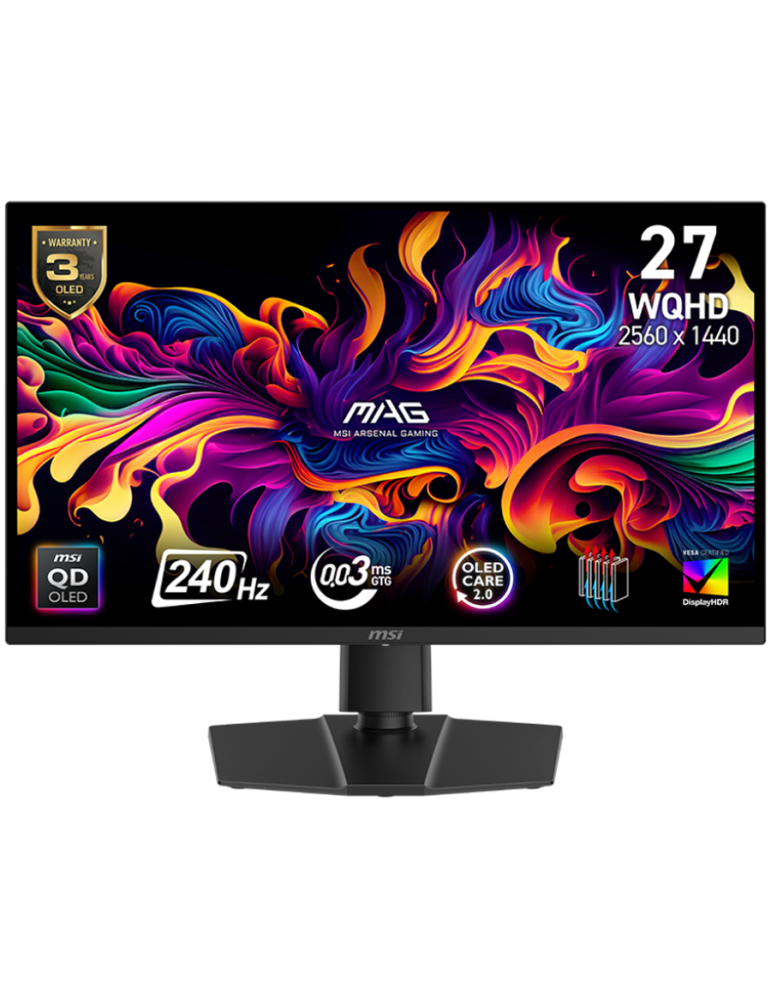 Монитор MSI MAG 271QP QD-OLED X24, 26.5" 240Hz, WQHD (2560x1440) 16:9, QD-OLED, 0.03ms, 250nits, 1500000:1, 178/178, Adaptive Sync, Adjustable Stand, DP, 2x HDMI, Type-C, Headphone out - MAG_271QP_QD-OLED_X24