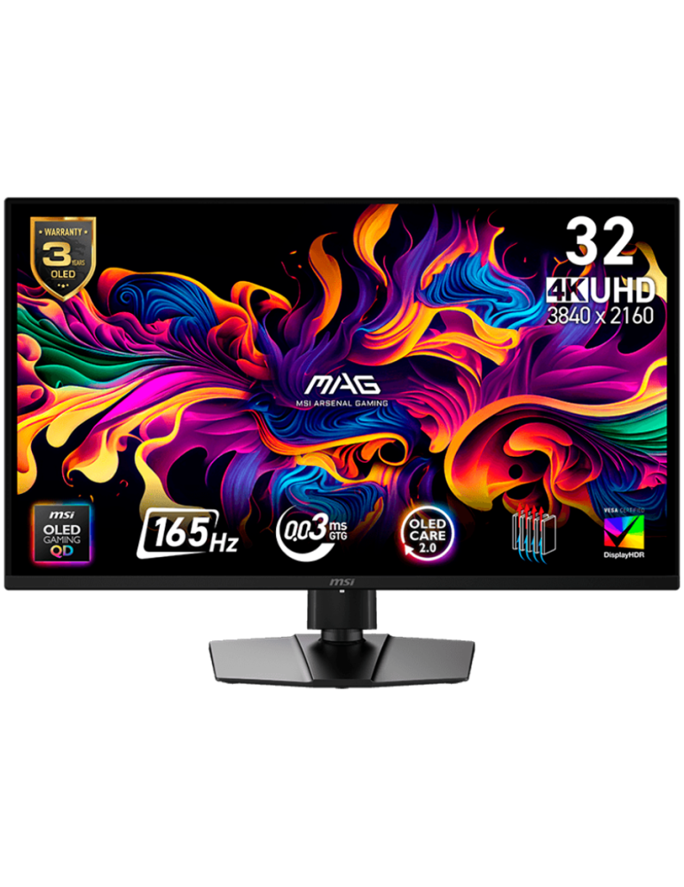 Монитор MSI MAG 322UP QD-OLED E16, 31.5" 165Hz, UHD (3840x2160) 16:9, QD-OLED Anti-Reflection, 0.03ms, 250nits, 1500000:1, 178/178, G-SYNC Compatible, DisplayHDR True Black 400, Adjustable Stand, DP, 2x HDMI, 1xType-C, 1xHeadphone out, 3Y - MAG_322UP_QD-O